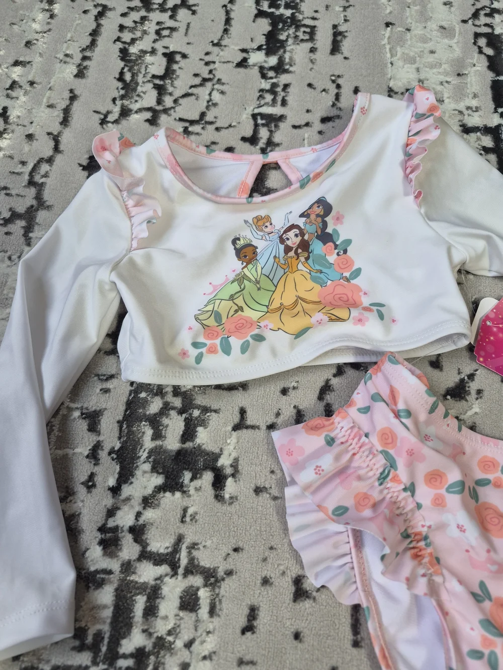 Disney Character Toddler Girl Long- Sleeve Rash Guard Swimsuit 2-Piece 2T New